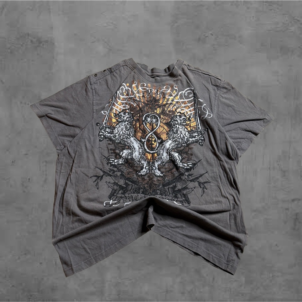 Vintage affliction like Graphic T-Shirt Lion‎ Swords Emblem Print Short Sleeve
